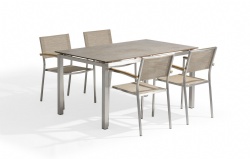广州家园户外用品有限公司-户外餐桌椅子组合-欧洲进口HPL桌面配不锈钢桌子框架-特斯林配木扶手不锈钢框架椅子