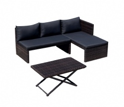homegarden promotion rattan steel corner sofa 3pcs with ajust leg coffee table