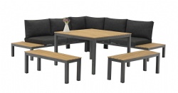 homegarden big dinning lounge group for 10 people-with 2side table and square dinning table with polywood table top